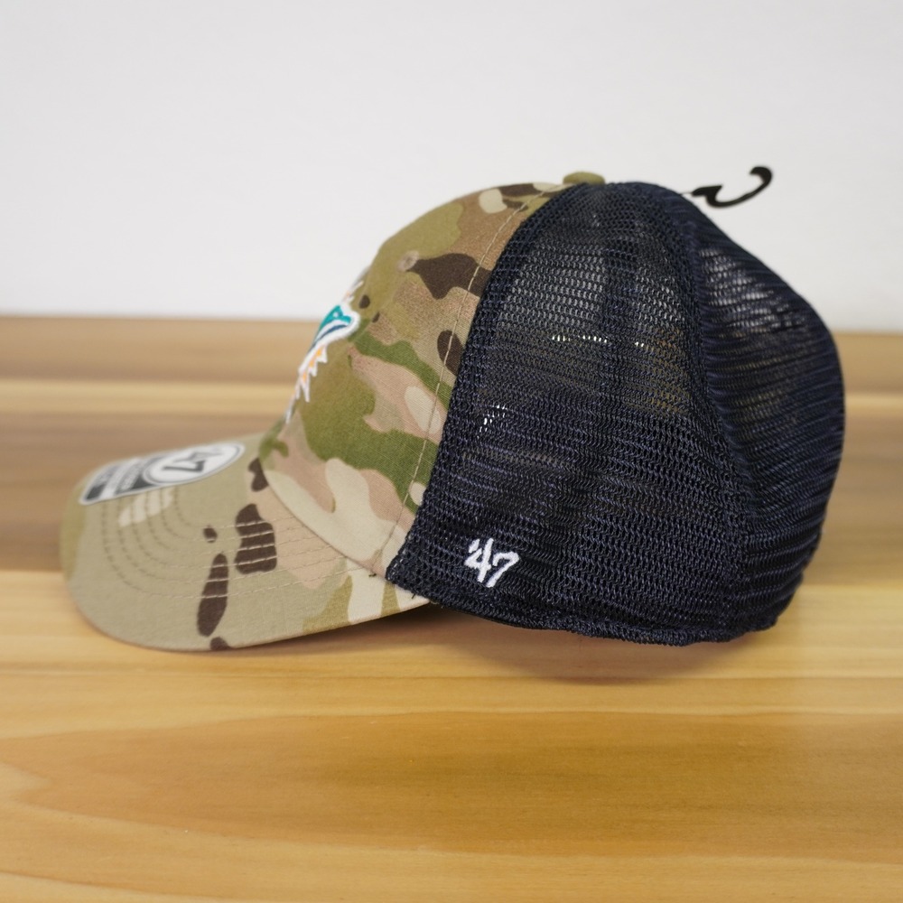 NEW Miami Dolphins Camo Trucker Hat '47 Mens L-XL NFL Compass Relaxed Closer - Picture 2 of 7